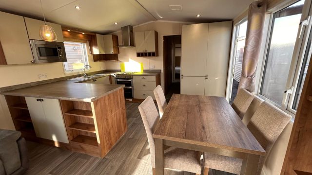 dining table with chairs, kitchen cabinets