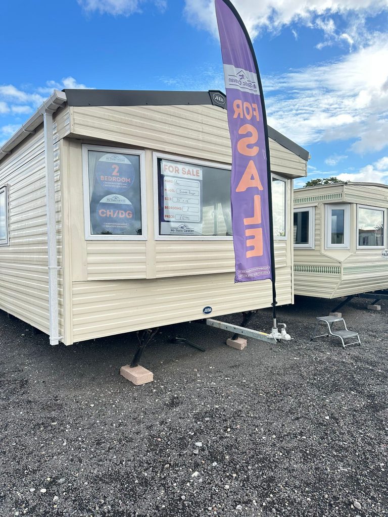 Beige static caravan front windows. Buy Static caravans.