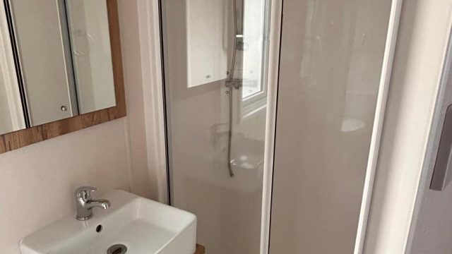 pedestal basin and shower cubicle