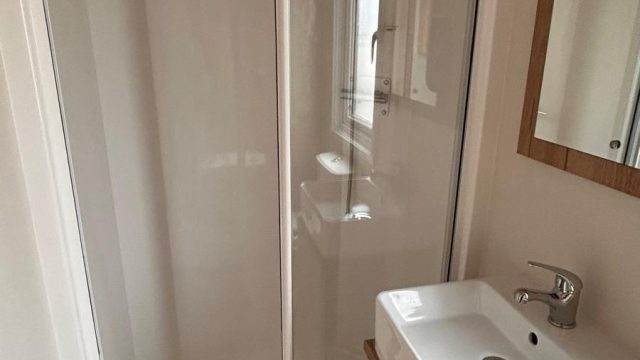 Shower and white sink