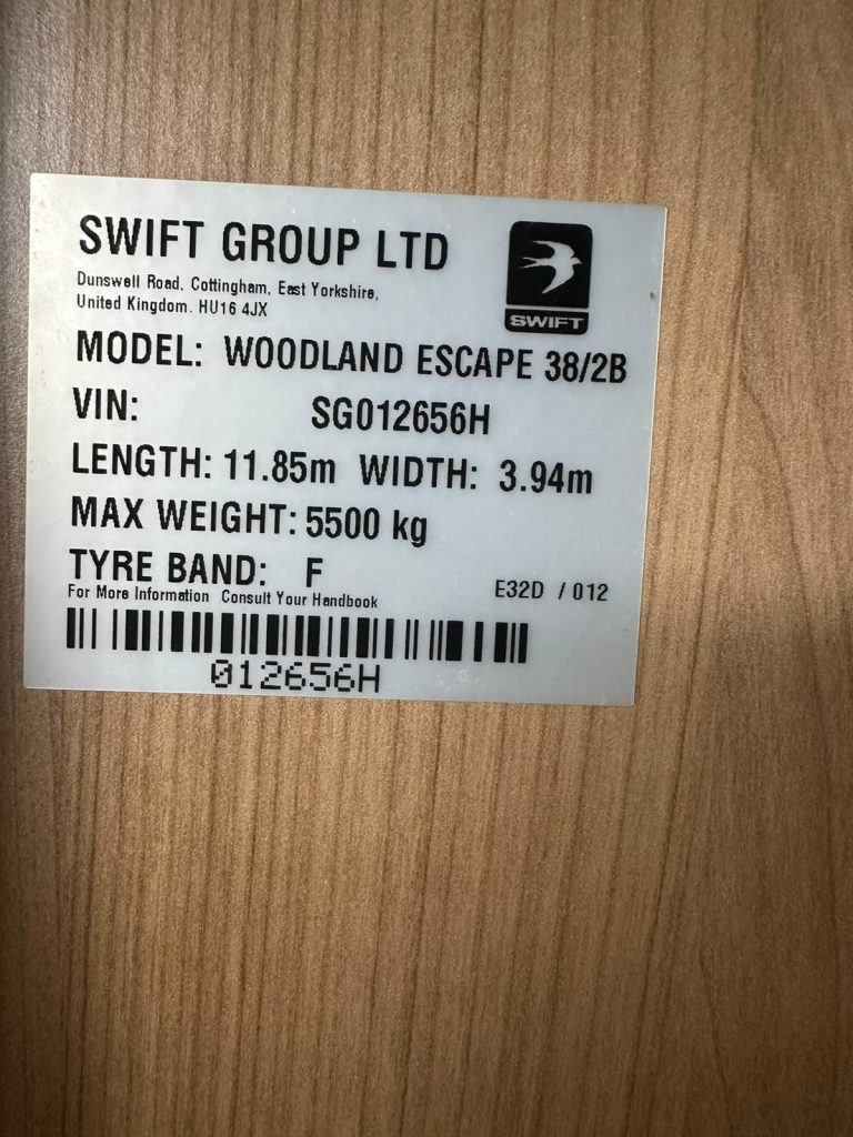 sticker with details of static caravan