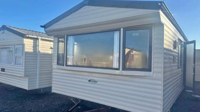 front of a static caravan