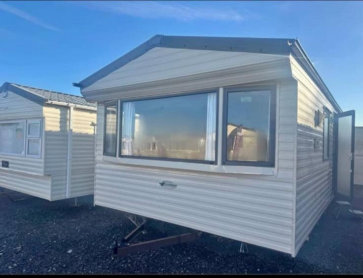 front of a static caravan