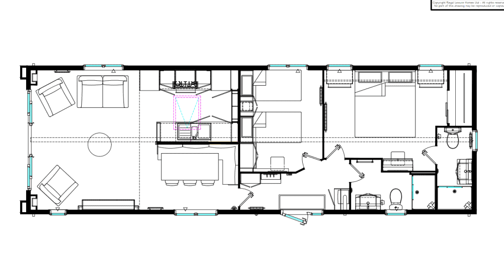 2 bed floor plan 44x14ft