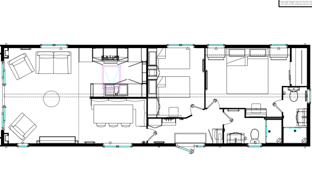 2 bed floor plan 44x14ft